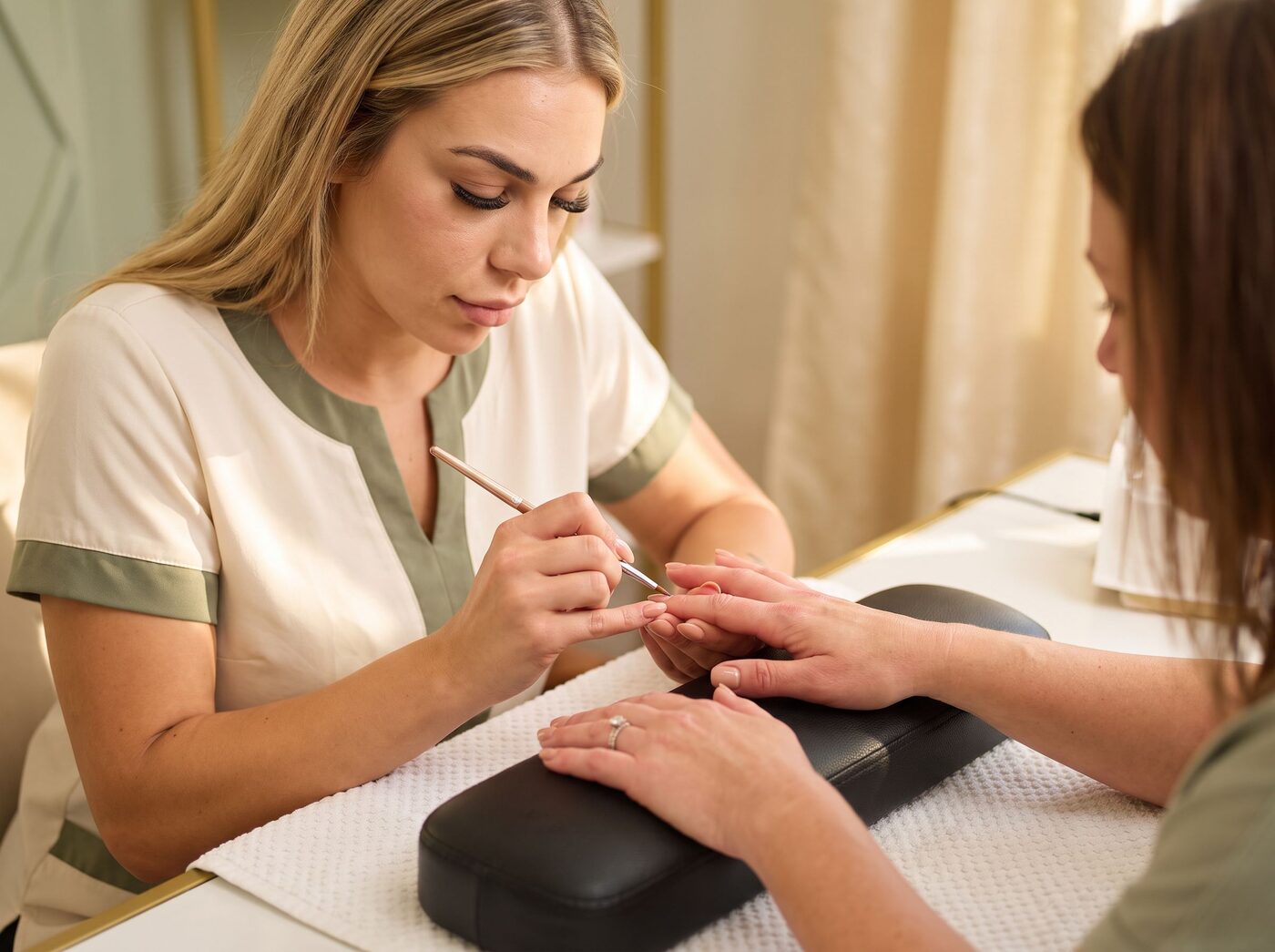 Melisha applying gel polish in the studio