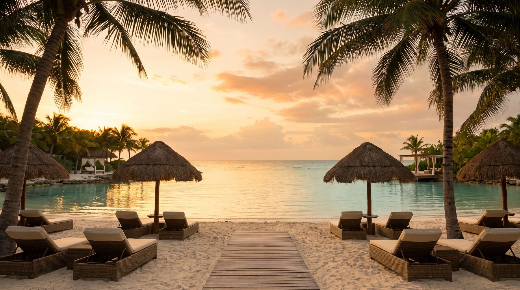 Sunset over a turquoise lagoon