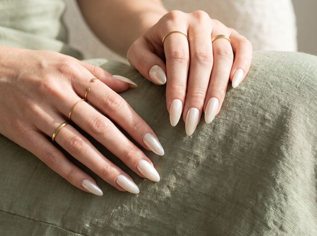 Pearl Gel-X almond nails