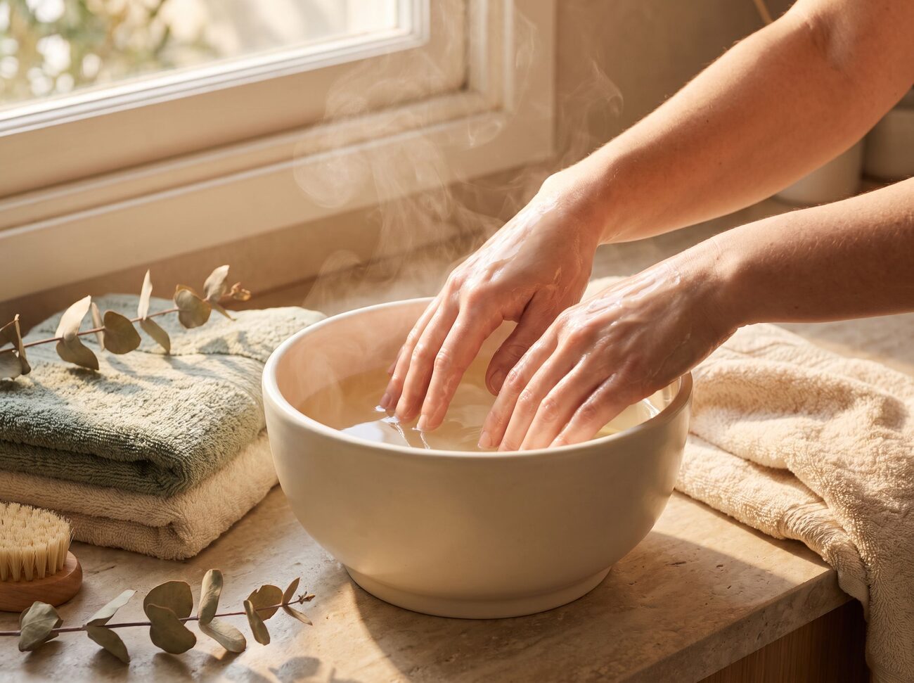 Warm paraffin wax hand treatment